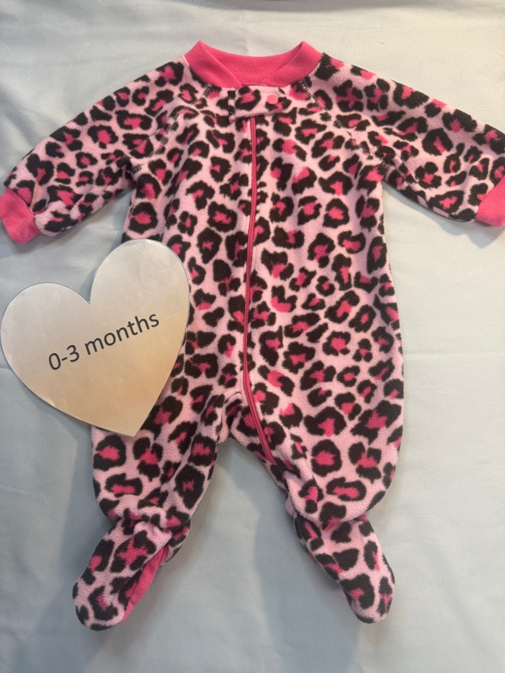 PLACE - 0-3M - Pink Leopard Print Fleece Onesie Sleeper